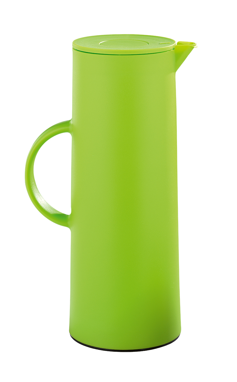 Isolierkanne "MANHATTAN", Inhalt 1 Liter, grün, mit Glas-Isoliereinsatz, mit praktischer Druck- taste für einfaches Öffnen mit einer Hand,