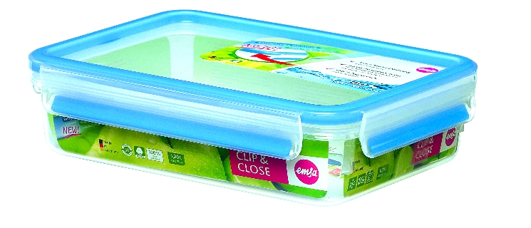 Emsa CLIP & CLOSE Frischhaltedose, rechteckig, Maße: 22,6 x 16,7 x 5,9 cm, Inhalt: 1,2 Liter, Material: Kunststoff, mit Soft-Touch-Clips