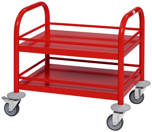 Mini-/ Kinder-Servierwagen TINY mit 2 Böden aus Edelstahl, Rot 530 x 375 x 550mm, Traglast 80kg