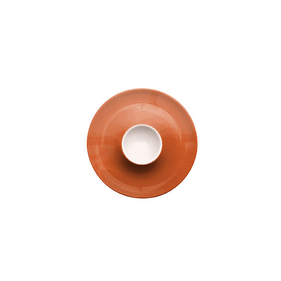 Eierbecher mit Ablage 13 cm - Form: Table, Selection - Dekor 66276 orange-braun - aus, Porzellan. Hersteller: Eschenbach. "Made in