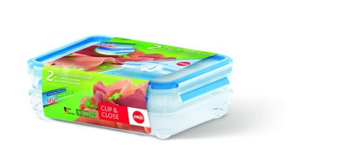 Emsa CLIP & CLOSE Aufschnittboxen 2 x 0,6 Liter rechteckig - Clipbox - 100 % dicht - Qualität Made in Germany