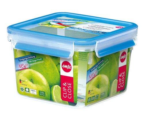 Emsa CLIP & CLOSE Frischhaltedose, quadratisch, Maße: 16,7 x 16,7 x 11 cm, Inhalt: 1,75 Liter, Material: Kunststoff, mit Soft-Touch-Clips