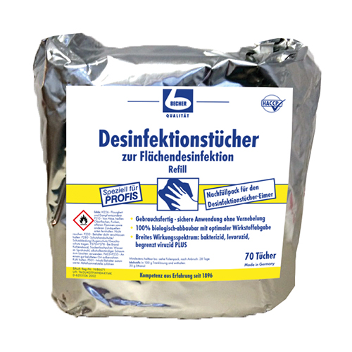 70 "Dr. Becher" Desinfektionstücher 29 cm x 30 cm weiss zur Flächendesinfektion (Nachfüllpack) von Dr. Becher