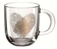 Leonardo Emozione Maxi-Tasse aus gehärtetem Glas, Premium-Qualität. Extra Robust. Logo: Herz-Fingerabdruck
