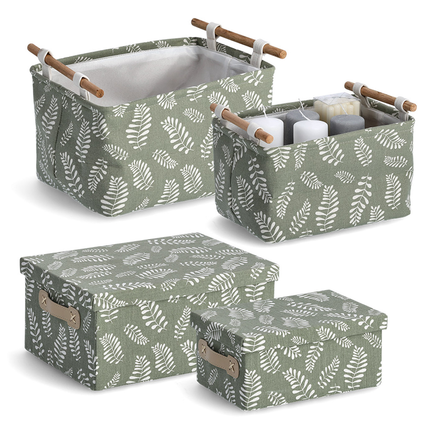 Aufbewahrungsbox "Leaves", Baumwolle/Polyester, / Maße: 28x19x13 cm , klappbar, grün