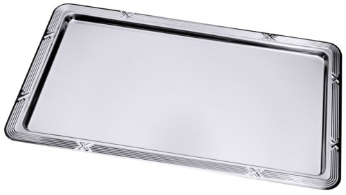 GN 1/1-Tablett mit Dekorrand aus Edelstahl 18/0, hochglänzend, mit Dekorrand Länge: 53 cm, Breite: 32,5 cm, Höhe: 1,5 cm,