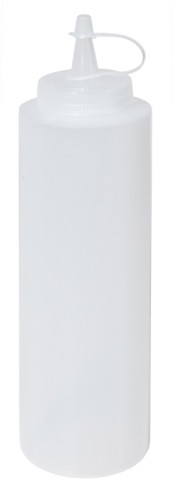 Quetschflasche , neutralweiß aus Polyethylen, mit Schraubdeckel, unbedruckt, spülmaschinengeeignet Volumen: 0,35 l,
