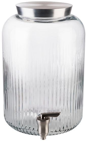 Getränkespender Ø 20 cm, H: 30,5 cm, 7 Liter Glas, Edelstahl mit Deckel und Zapfhahn