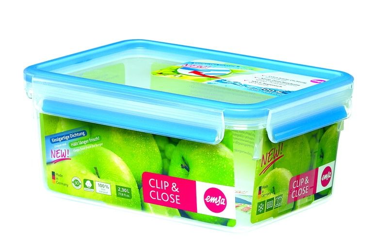 Emsa CLIP & CLOSE Frischhaltedose, rechteckig, Maße: 22,6 x 16,7 x 9,9 cm, Inhalt: 2,3 Liter, Material: Kunststoff, mit Soft-Touch-Clips
