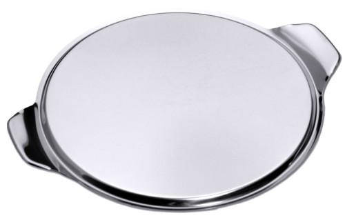 Tortenplatte in mittelschwerer Ausführung aus Edelstahl 18/0, hochglänzend, mit zwei Griffen  Durchmesser: 33 cm (hierzu passende