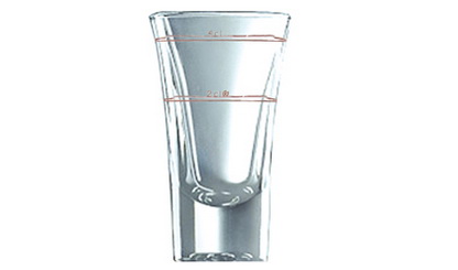 Stamper / Schnapsglas DUBLINO, Inhalt: 0,57 Liter, Höhe: 90 mm, Durchmesser: 50 mm, Füllstrich bei 0,02 und 0,04 Liter.