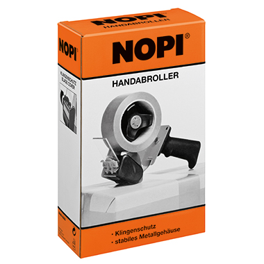 NOPI® Packbandabroller Metall/Kunststoff schwarz/gelb, max. Größe des Klebebandes: 50 mm x 66 m (B x L), Werkstoff: