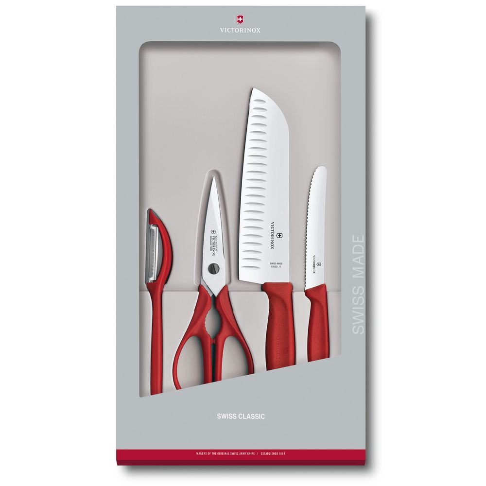 Victorinox Swiss Classic Taschenmesser Küchengarnitur, 4-teilig, rot, Geschenkverpackung