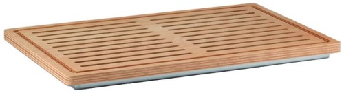 ELEGANCE Brotplatte Holzschneidebrett aus Edelstahl mit Auffangbehälter für Brotkrümel