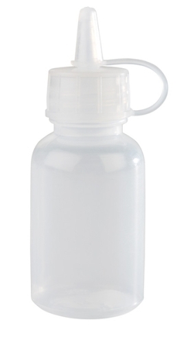 Quetschflasche -MINI-, 4er Set Ø 3 cm, H: 8,5 cm, 0,03 Liter Polyethylen, transparent mit Schraubdeckel mit Verschlusskappe