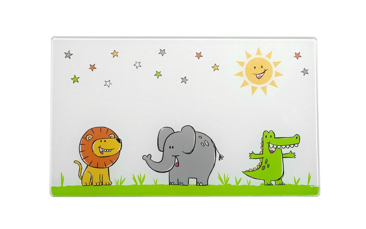 Leonardo Glasbrettchen Bambini, Maß: 25 x 15 cm, Motiv: Löwe, Elefant, Krokodil.