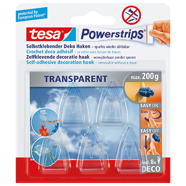 tesa® Haken Powerstrips® transparent Deco dreieckig 0,2kg mehrfach verwendbar UV-beständig transparent 5 St./Pack.