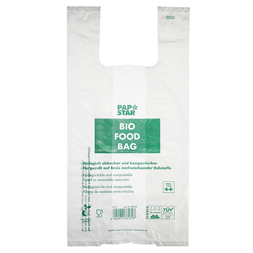 100 Hemdchen-Tragetaschen, Bio-Folie 55 cm x 28 cm x 20 cm transparent Knotenbeutel auf Rolle von PAPSTAR