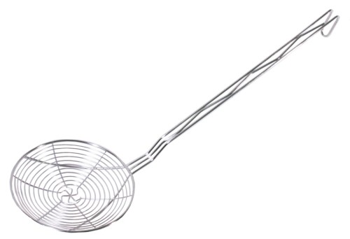 Frittierlöffel rund, aus Edelstahl, konzentrische Ringe Stiellänge: 50 cm, Durchmesser Schaufel: 30 cm