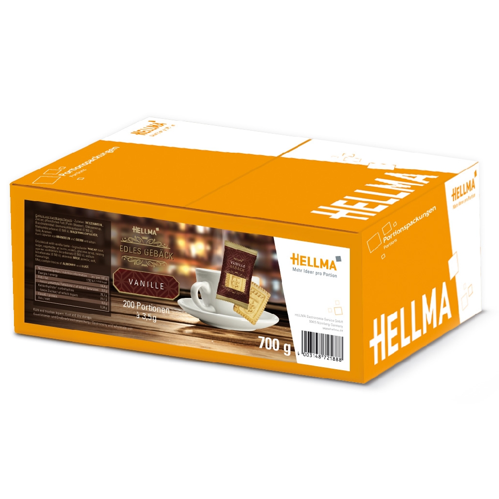 Hellma Edles Gebäck Vanille, Inhalt: 200 Stück à 3,5 Gramm, hygienisch einzeln verpackt.