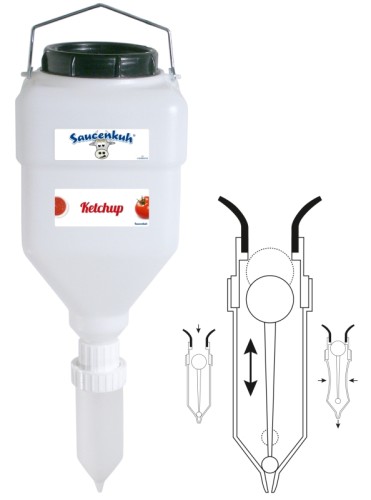 Dispensersystem Saucenkuh® als Komplettsystem ohne Ständer und Kette auch bekannt als Euterspender, aus Polypropylen, am