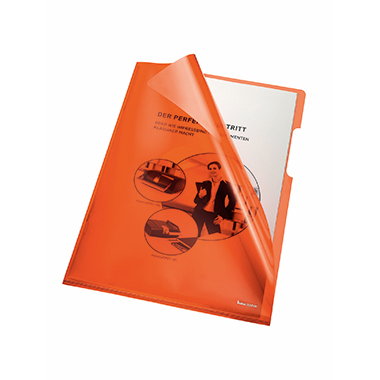 Bene Sichthülle DIN A4 oben, rechts offen dokumentenecht PVC/Hartfolie orange glänzend 100 St./Pack.