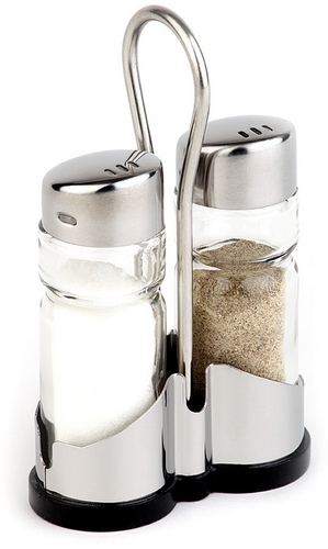 Pfeffer- und Salz Menage 8 x 4 cm, H: 13 cm Glas, Edelstahl, ABS spülmaschinengeeignet zerbrechlich