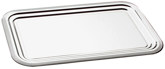 GN 1/1 Partyplatte -CLASSIC- 53 x 32,5 cm, Metall vernickelt und glanzverchromt mit Liniendekor Rand eingerollt Materialdicke