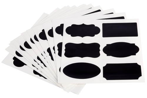 72 Beschriftungskarten 12 Bögen mit je 6 Motiven PVC, schwarz selbstklebend wasserfest Farbe: Schwarz