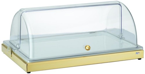 FRILICH UNISON Frischeplatte GN mit einer GN-Porzellanplatte, Gold Standfuß aus Edelstahl (24 Karat vergoldet und schutzlackiert)