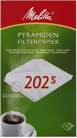 Melitta Pyramiden-Filterpapier 202s, Inhalt: 100 Stück je Packung.