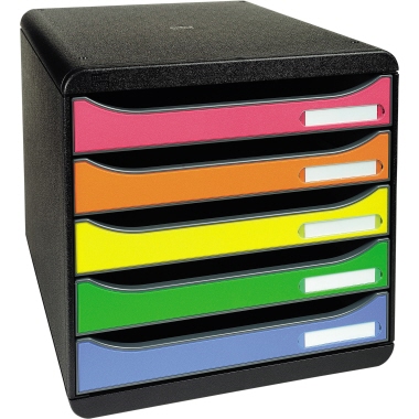 Exacompta Schubladenbox Big-Box plus 5 Schubladen DIN A4, Überbreite Polystyrol Gehäusefarbe: schwarz Farbe der Schublade: