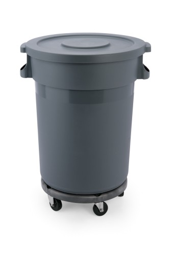 Abfallbehälter. 5 schwenkbare Rollen ohne Feststeller. HDPP Kunststoff. mit