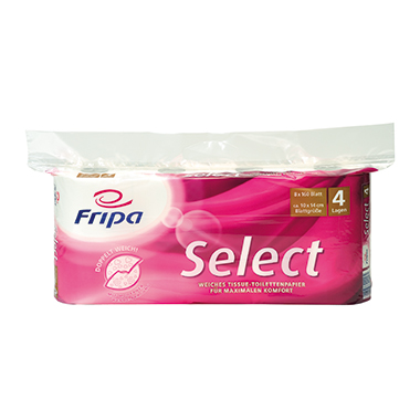 fripa Toilettenpapier Select 4-lagig Zellstoff hochweiß 160 Bl./Rl. 8 Rl./Pack.