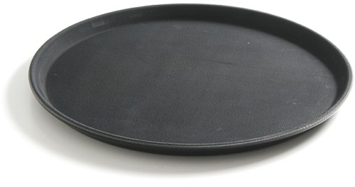HENDI Serviertablett rund - Ø280 mm, schwarz, Extra starkes Polypropylen, Gummi-Antirutsch- beschichtung.