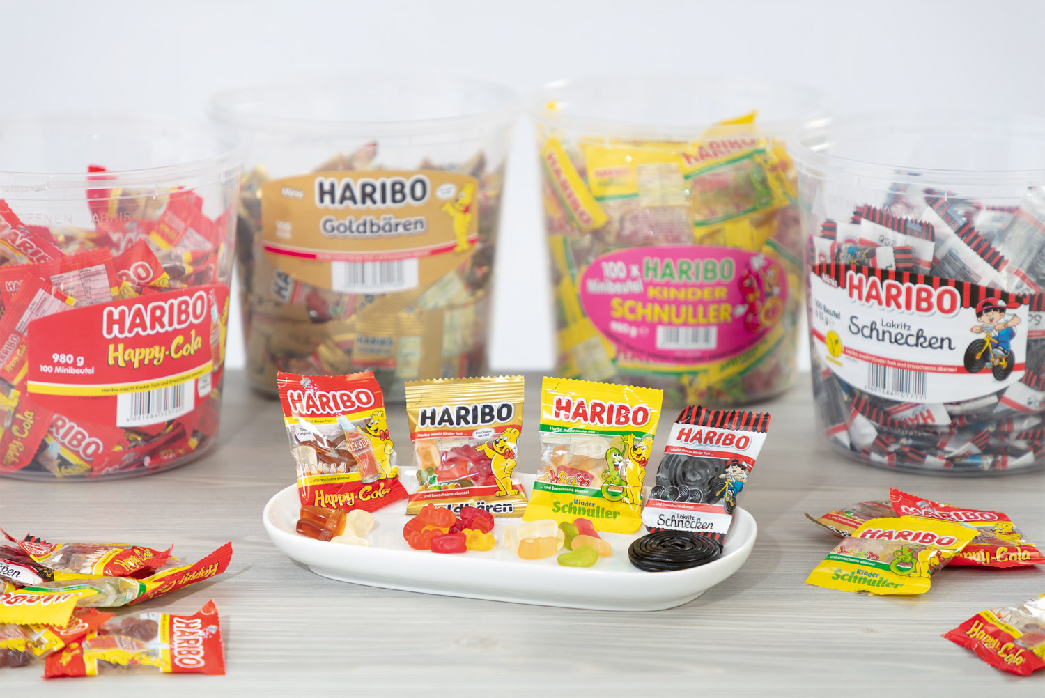 Haribo Goldbären Fruchtgummi, Inhalt: 100 Minibeutel à 10 g je Runddose.