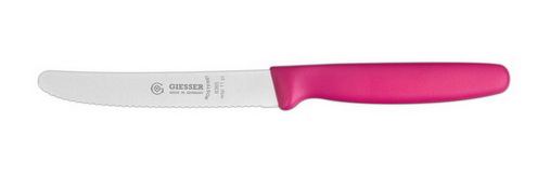 Giesser Allzweckmesser mit Wellenschliff, Klingenlänge 11 cm, pinker Griff, Klinge aus hochwertigem Chrom-Molybdän-Stahl
