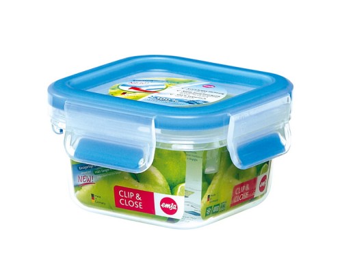 Emsa CLIP & CLOSE Frischhaltedose, quadratisch, Maße: 10,2 x 10,2 x 5,9 cm, Inhalt: 0,25 Liter, Material: Kunststoff, mit Soft-Touch-Clips