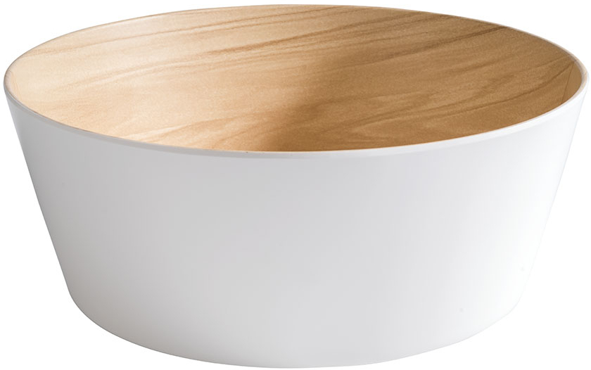 APS Schale CATE, Inhalt: 3,4 Liter, Durchmesser: 265 mm, Höhe: 105 mm, Farbe: weiß mit Holzoptik, aus robustem Melamin-Kunststoff