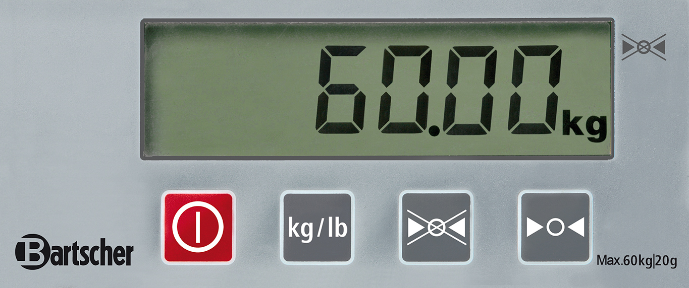 Bartscher Digitalwaage, 60kg, 20g | Spannung: 230 V | Maße: 32 x 30,5 x 42 cm. Gewicht: 3,2 kg