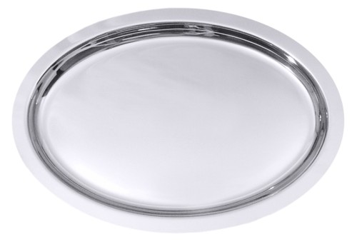 Bankettplatte, oval aus Edelstahl 18/10, hochglänzend, glatt auslaufender Rand, Materialstärke 1,5 mm, extra schwere Qualität