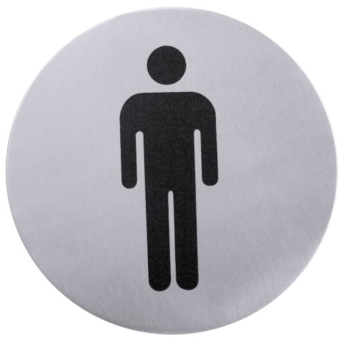 Toiletten-Türsymbol aus Edelstahl mit Symbol Herr, selbstklebend, Edelstahl 18/10, seidenmatt poliert