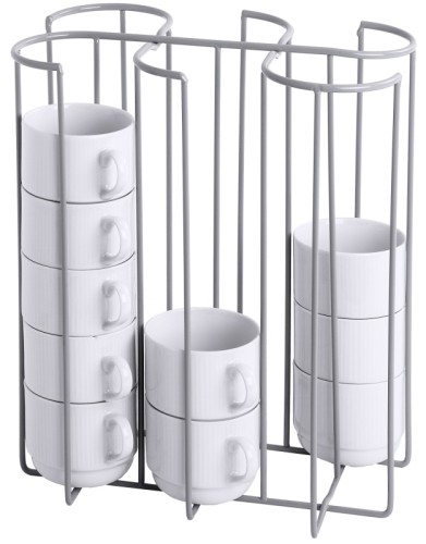 Tassenhalter für Tassen/Gläser bis Ø 8 cm aus hellgrauem kunststoffummantelten Stahldraht, ideal zum Transportieren und Lagern