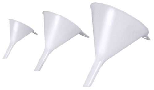 Trichter aus weißem hochdichtem Polyethylen, mit Entlüftungsrippen und Aufhängeöse, sehr stabil Durchmesser Durchlauf: