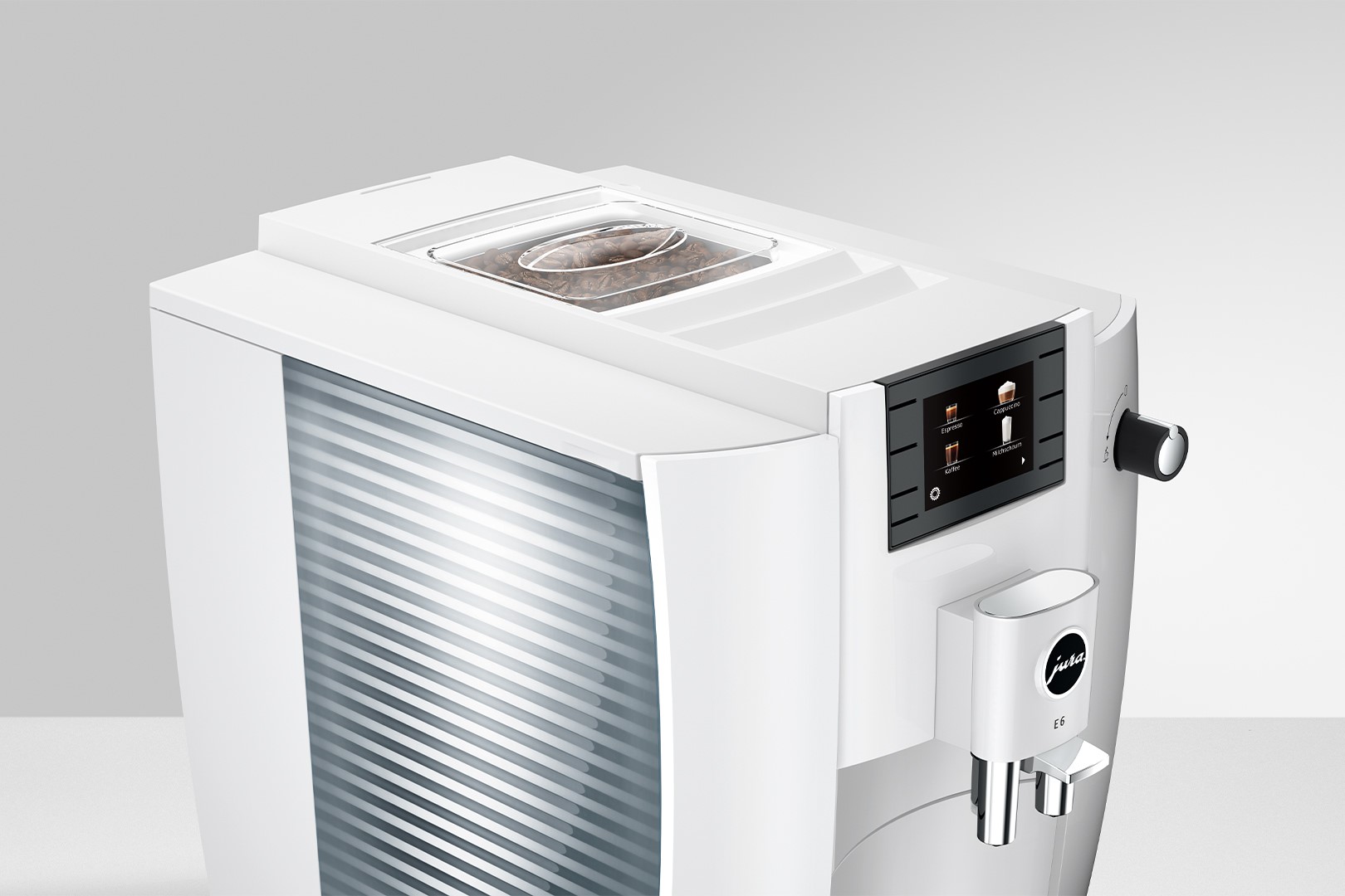 E6 (EC) Kaffeevollautomat in Piano White, 1,9 Liter Füllmenge Wassertank, Breite 28cm, Höhe 35,1cm, Tiefe 44,6cm