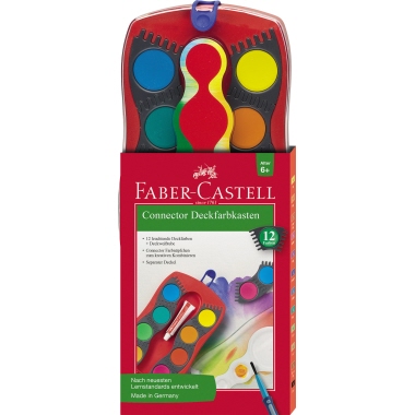 Faber-Castell Farbkasten CONNECTOR 12 Farben cyanblau, blaugrün, gelbgrün, ockergelb, siena, schwarz, gelb, orange, zinnoberrot dunkel,