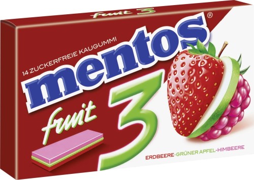 Mentos Gum 3 Fruit rot Erdbeere-Apfel 14 Stück Himbeere