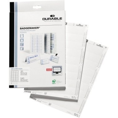 DURABLE Einsteckschild BADGEMAKER® 8006, 8606 60 x 30 mm (B x H) 150g/m Karton weiß 540 St./Pack.