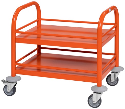 Mini-/ Kinder-Servierwagen TINY mit 2 Böden aus Edelstahl, Orange 530 x 375 x 550mm, Traglast 80kg