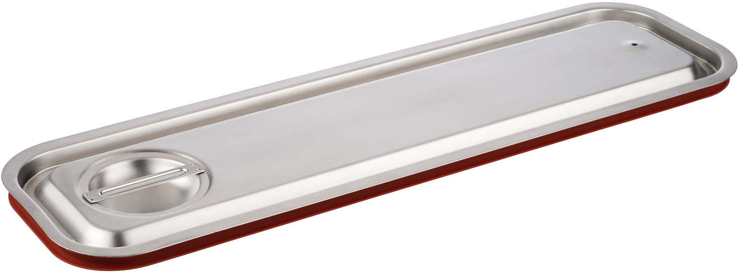 GN 2/4 Transport-Steck-Deckel 53 x 16,2 cm Edelstahl mit roter Silikondichtung für den schwappsicheren Transport Nicht für